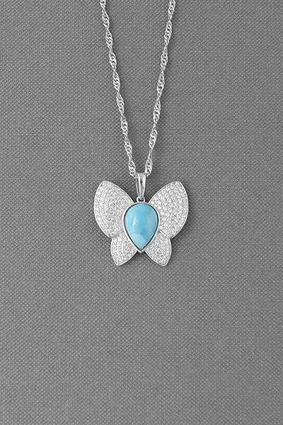 Butterfly Larimar And CZ Paved Pendant