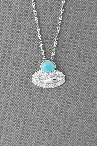 Designed Larimar Silver Pendant Chain