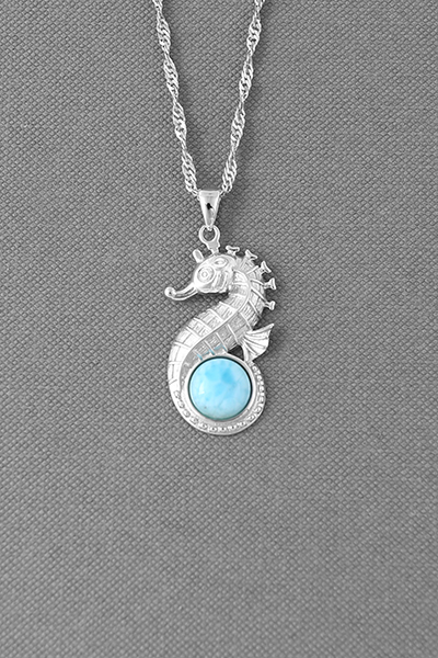 Lovely Seahorse Larimar Silver Pendant Chain