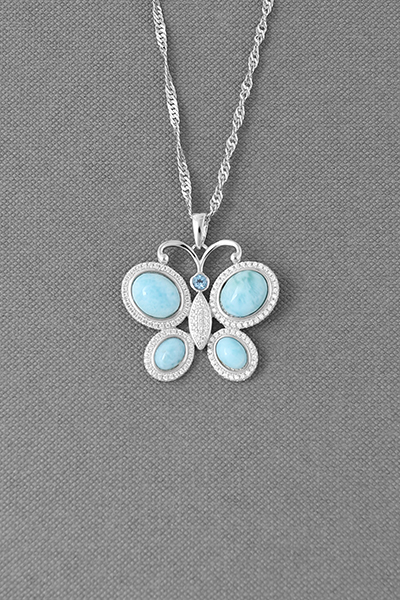 Sparklying Butterfly Silver Larimar Pendant