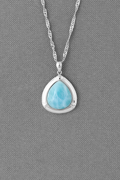 High-Polished Teardrop Silver Larimar Pendant