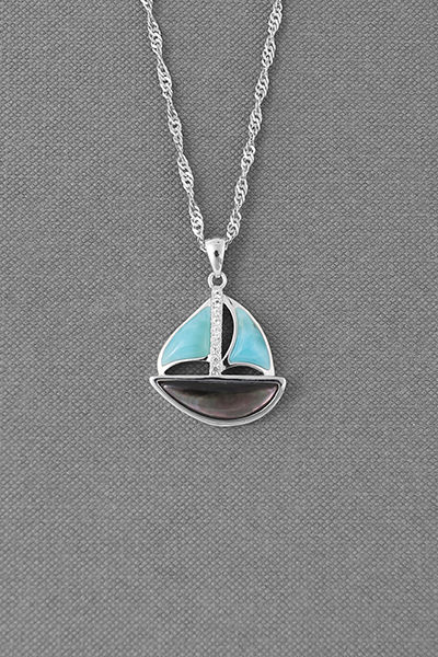 Sail Boat Silver Larimar Pendant