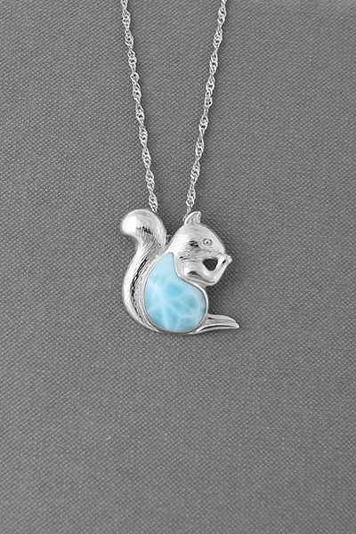 Inlaid Big Squirrel Silver Larimar Pendant Chain