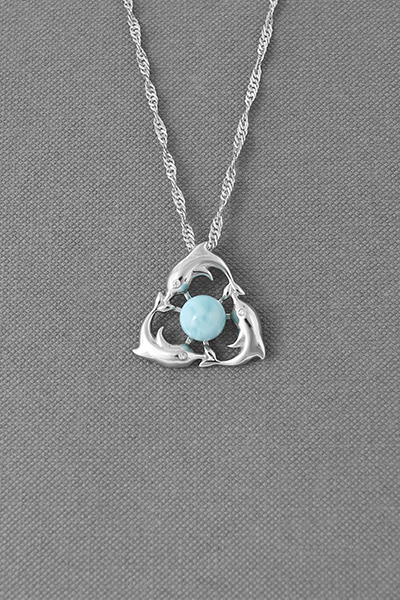 Playing Dolphins Larimar Silver Pendant