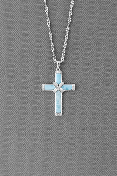 Larimar-Inlaid Cross Pendant In 925 Sterling Silve