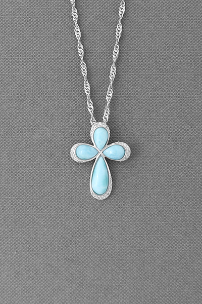 Larimar Cross Silver Pendant Chain