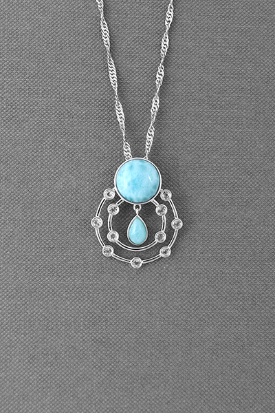 Concentic Double-Ring Larimar Pendant Necklace