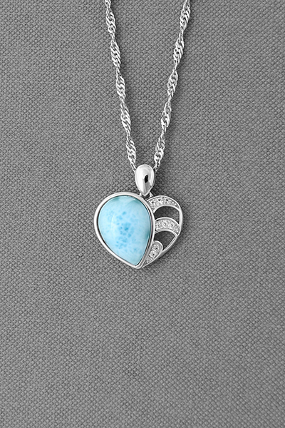 Filigreed Heart Larimar Silver Pendant Chain