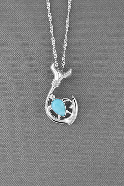 Fish Hook With Turtle Larimar Pendant Chain