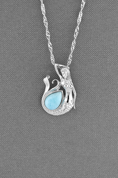 Mermaid Larimar Silver Pendant Chain