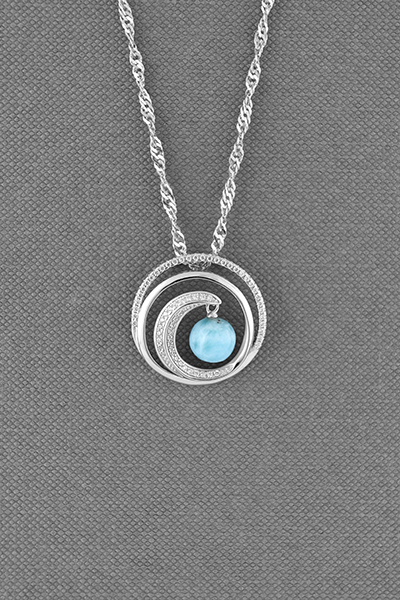 Swirling Ocean Wave Larimar Bead Pendant Chain