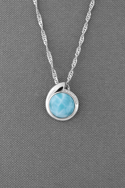 Vintage Larimar Silver Pendant Chain