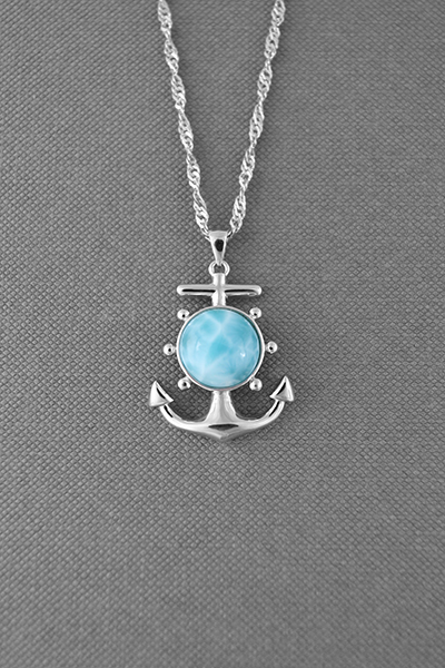 Nautical Anchor Larimar Silver Pendant Chain