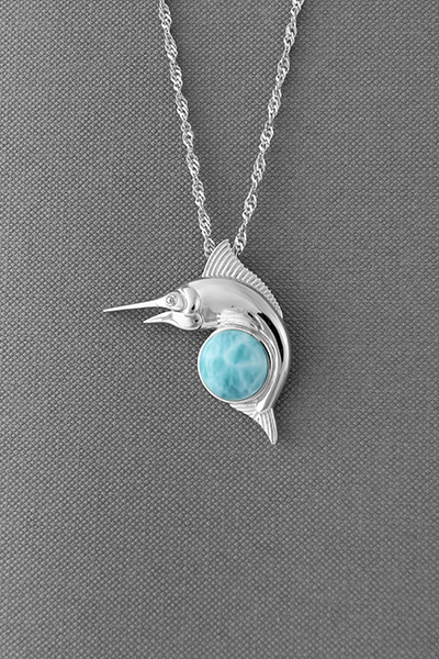 Marlin Fish Larimar Silver Pendant