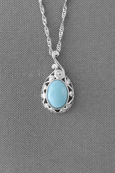 Vintage Filigreed Silver Larimar Pendant