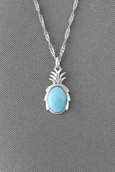 Tropical Pinapple Larimar Silver Pendant Chain