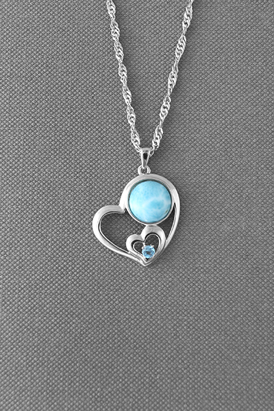 Double Heart LarimarSilver Pendant