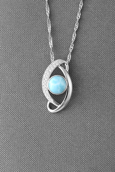 Elaborate Larimar Silver Pendant