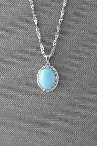 Traditional Larimar Silver Pendant Chain