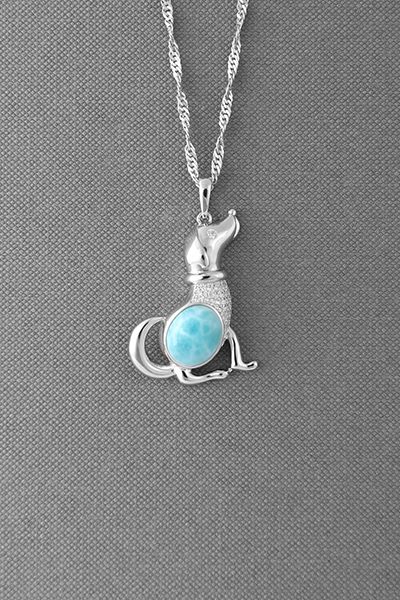 Beloved Puppy Larimar Silver Pendant