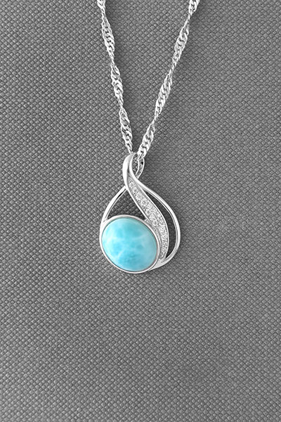 Elaborated Figure '8' Larimar Silver Pendant Chain