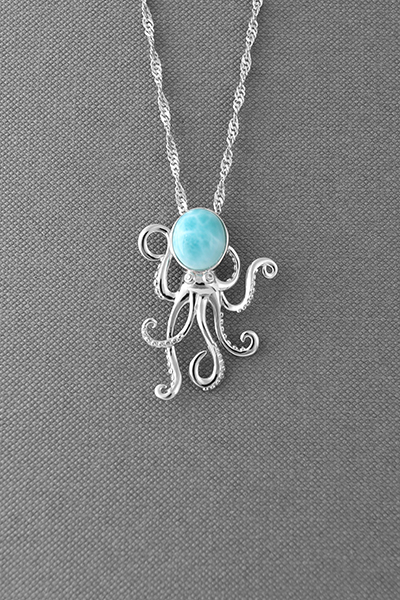 Octopus Larimar Silver Pendant Chain