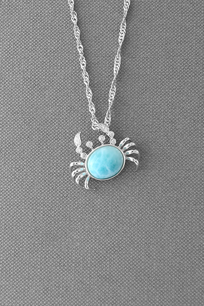 Beach Crab Larimar Silver Pendant