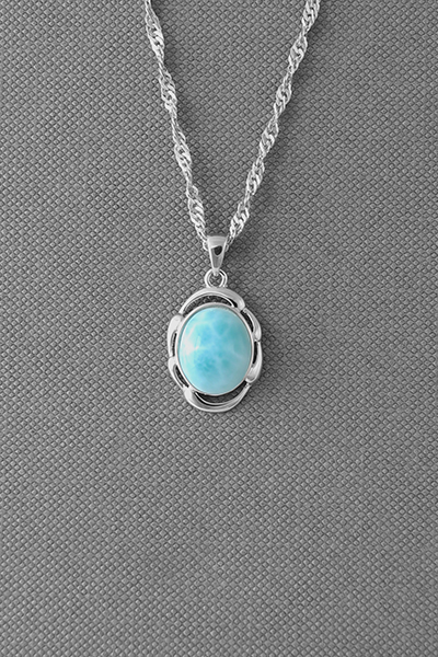 Vintage Larimar Silver Pendant Chain