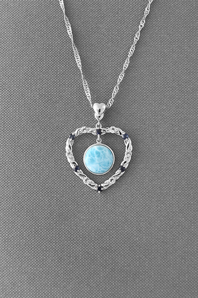 Rope-Framed Open Heart Larimar Silver Pendant