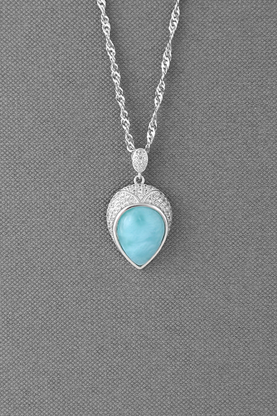 Silver Larimar Pendant Chain With CZ Luster