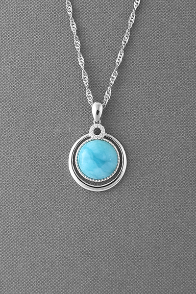 Polished Double Circle Larimar Pendant Chain