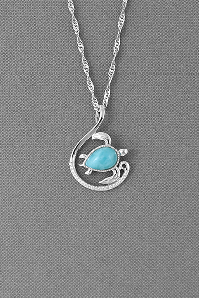 Ocean Turtle Larimar Silver Pendant