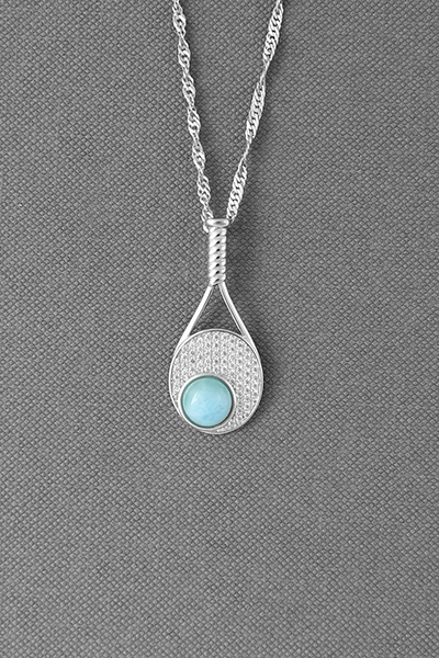 Tennis Racket Larimar Silver Pendant Chain