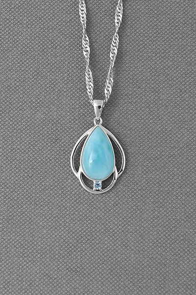 Simple Elegant Larimar Silver Pendant Chain