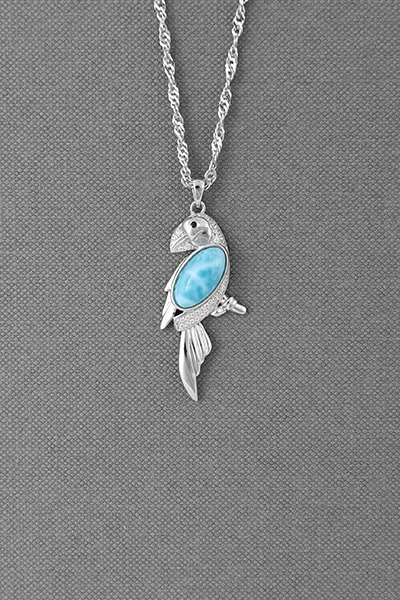 Tropical Parrot Larimar Silver Pendant Chain