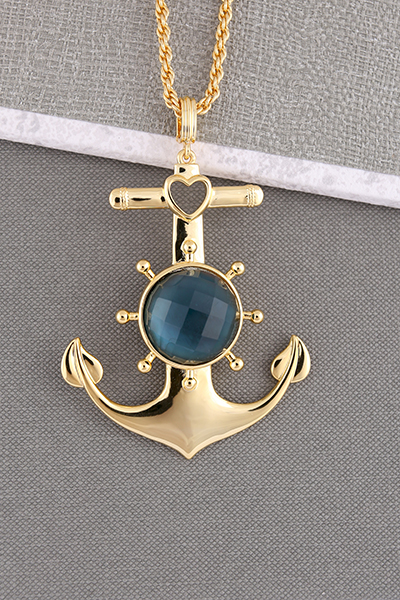 Marine Anchor Pendant Chain 18K Yellow Gold Plate