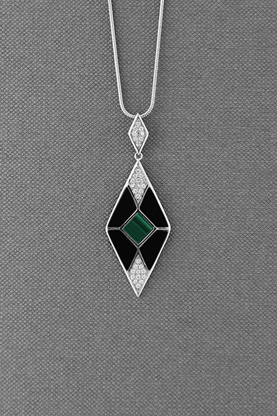 Genuine Malachite-Onyx Inlaid Pendant