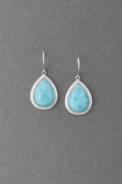 Big Teardrop Larimar Silver Hook Earring