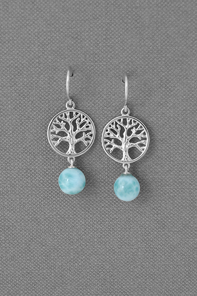 Tree Of Life Larimar Bead Drop Dangle Earring