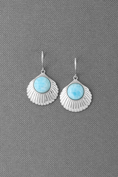 Scallop Larimar Silver Dangle Earring