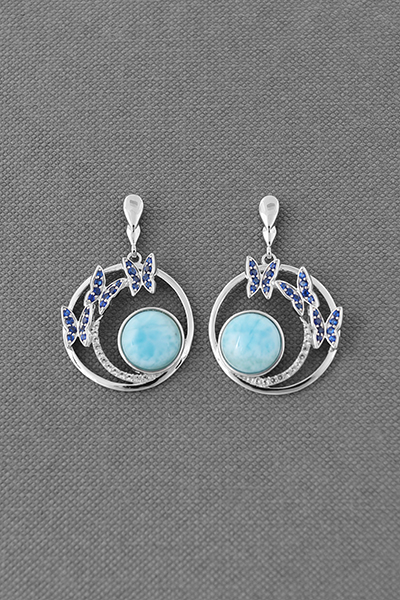 Open Circle Drop Larimar Silver Earring