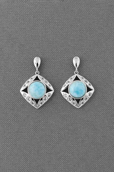 Quatrefoils Larimar Silver Stud Dangle Earring