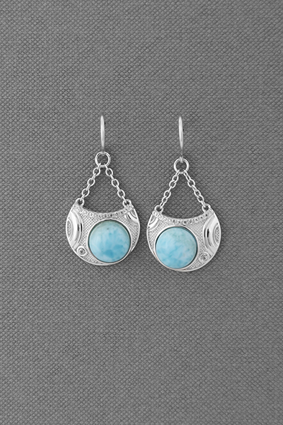 Pendulum Engraved Larimar Dangle Earring