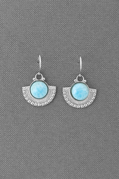 Pendulum Half Round Larimar Silver Dangle Earring