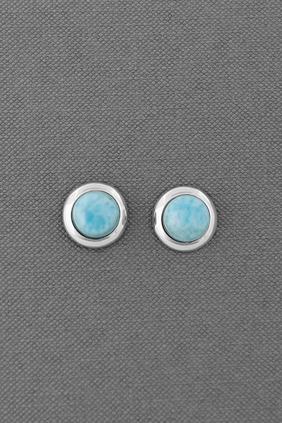 Polished Wide-Edge Larimar Round Stud Earring