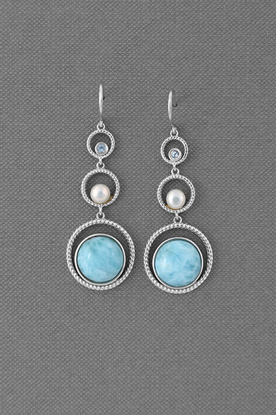 Graduated Open Circle Drop Larimar Earring