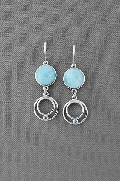 Double Round Drops Larimar Silver Hook Earring