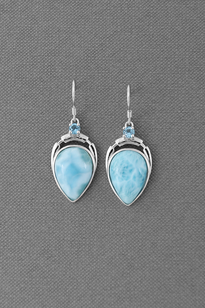 Upside Down Larimar Teardrop Silver Hook Earring