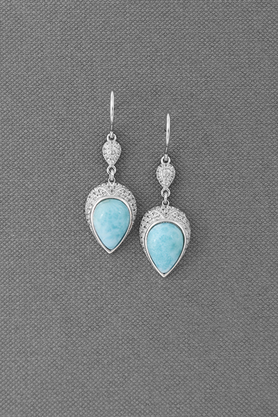 Downward Teardrop Larimar Silver Hook Earring