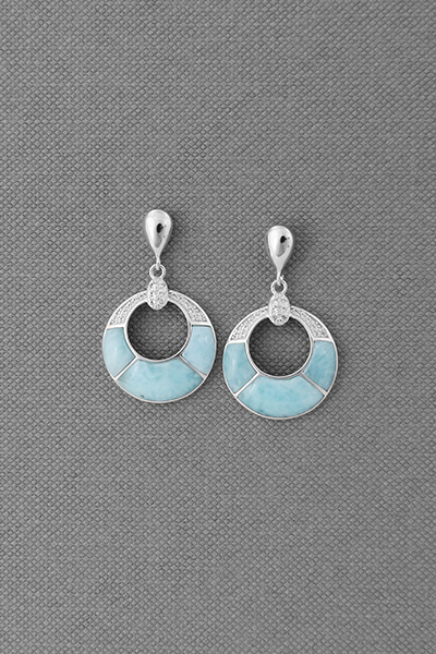 Open Round Inlaid Larimar Silver Stud Earring